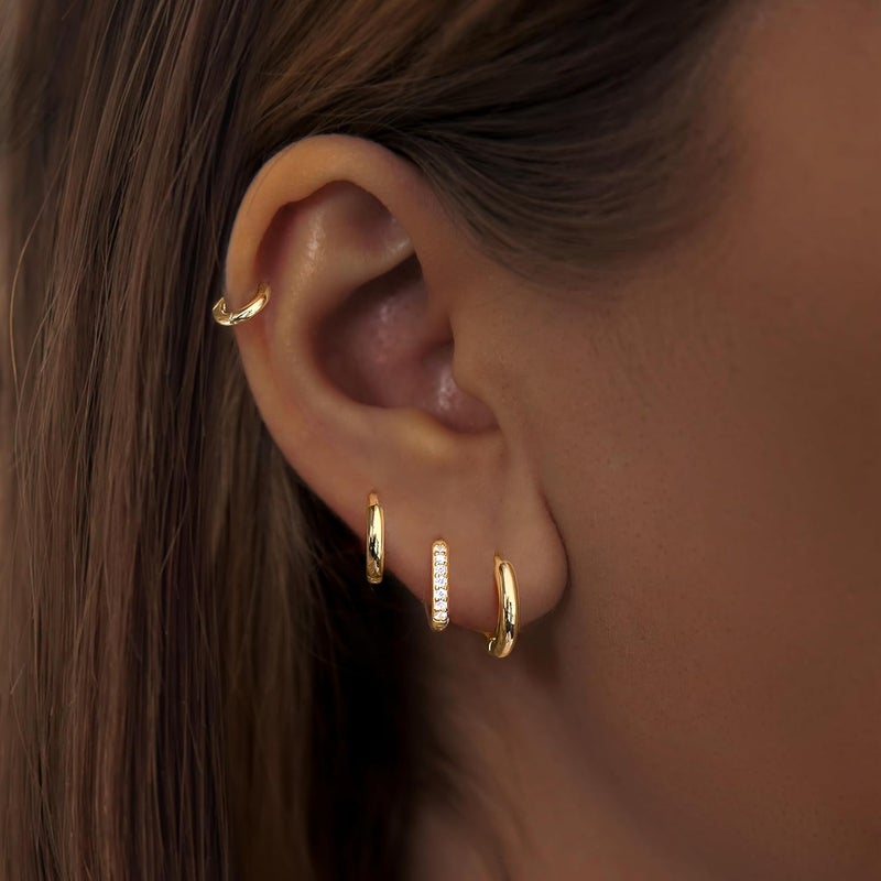Poxtex Small Gold Huggie Hoop Earrings Set for Women Men Hypoallergenic 14K Plated Stack Cartilage Earrings, Multiple Piercing Lightweight Mini Thin Cute Dainty Trendy Jewelry Set Christmas Gifts for Women - Image 3